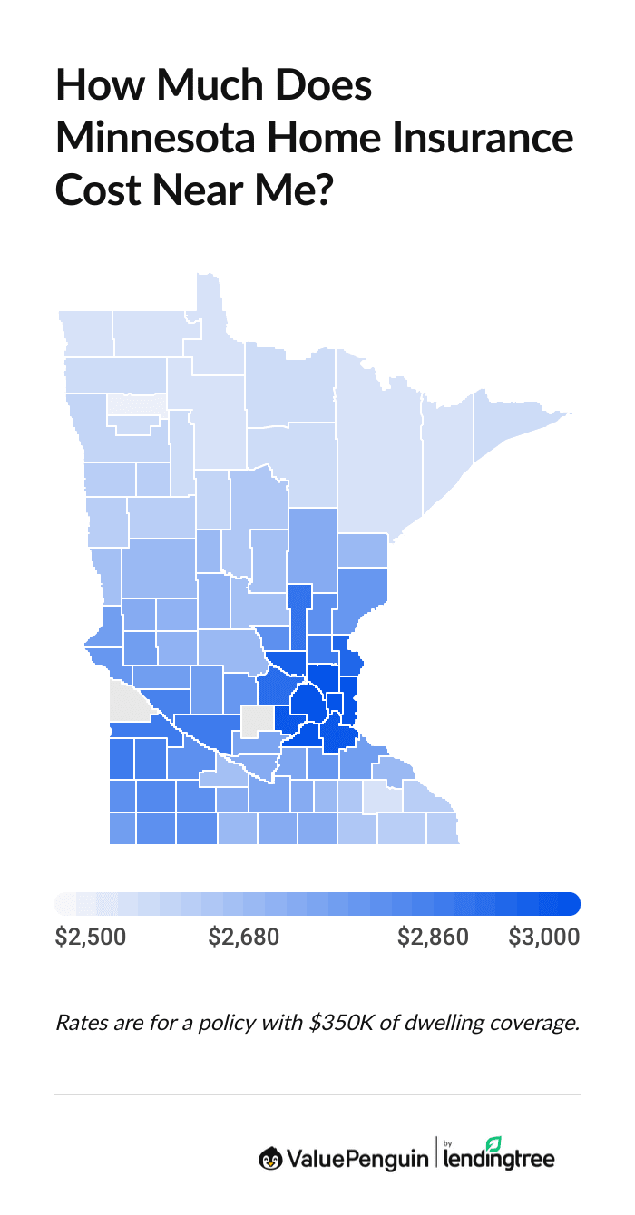 Graph showing the cost of MN home insurance by county